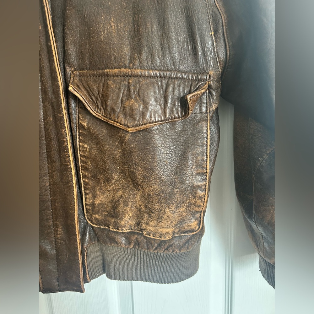 VTG Luis Alvear Aviator Lg Military Bomber Brown Leather Jacket Navy/ Air Force - Picture 2 of 15